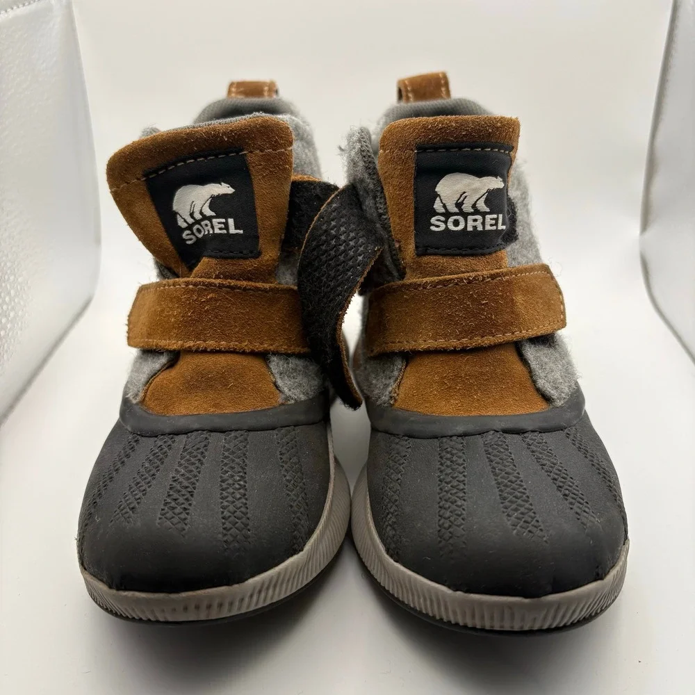 Sorel Kids Out N About Classic Waterproof Boots Grey Brown NC4579-224 Size 12
